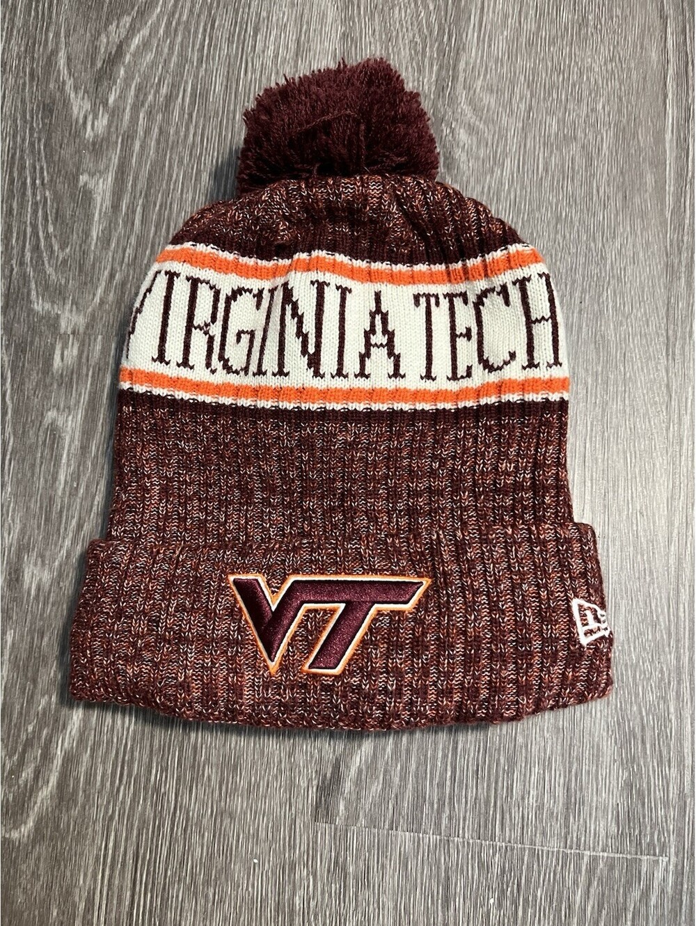Virginia Tech Hokies New Era Pom Beanie Hat Maroon Orange VT